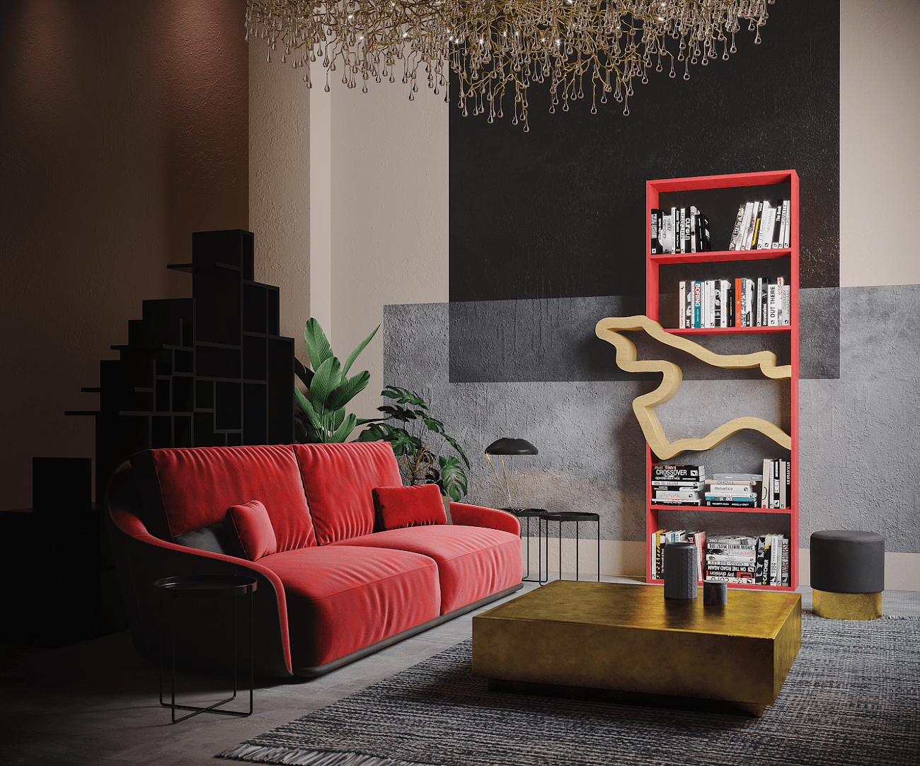 Стеллаж деревянный дизайнерский орех, белый "Крона" от Odingeniy ODINGENIY  178443 Коричневый;серый  - Вид №4