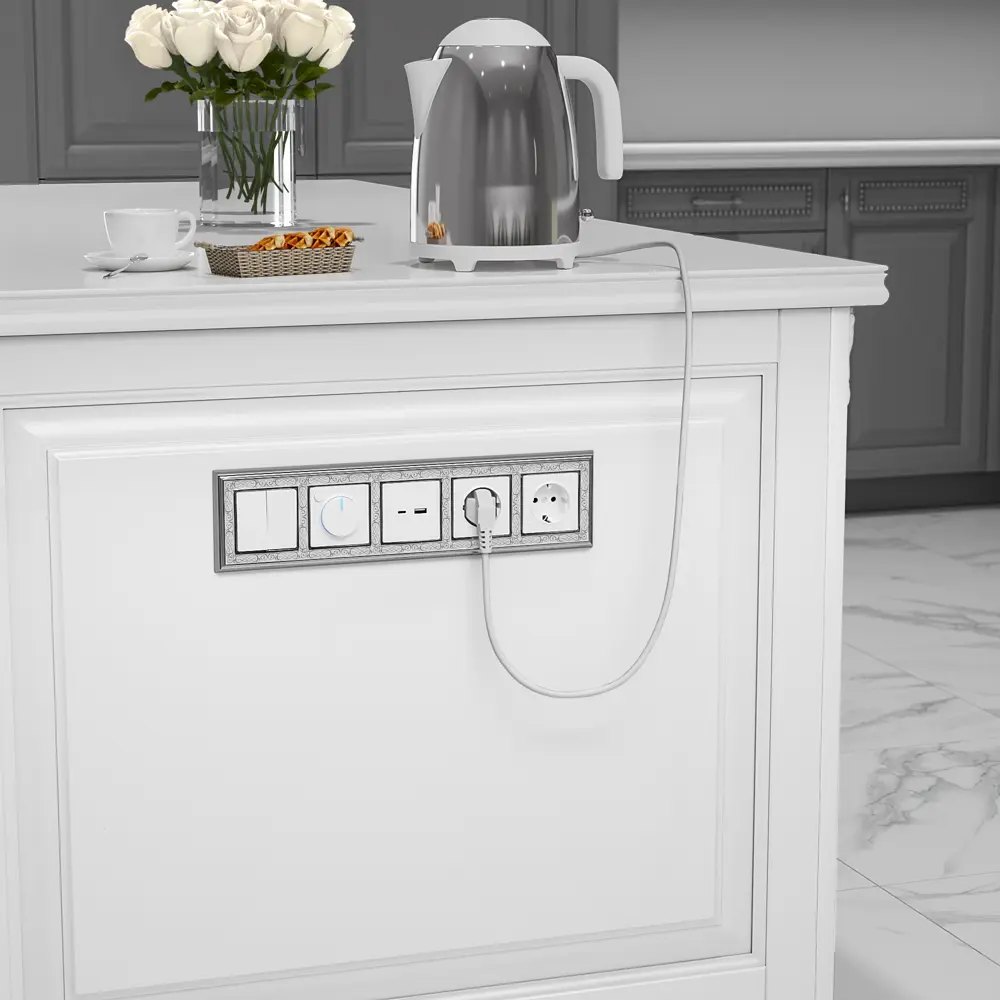 Рамка для розеток и выключателей Werkel Palacio Gracia 5 постов цвет белый хром STLM-2200583 - Вид №1