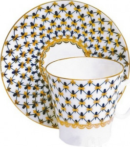 81335 Императорский фарфоровый завод Чашка кофейная с блюдцем ИФЗ "Кобальтовая сетка" 75мл, ф.Чёрный кофе Фарфор костяной