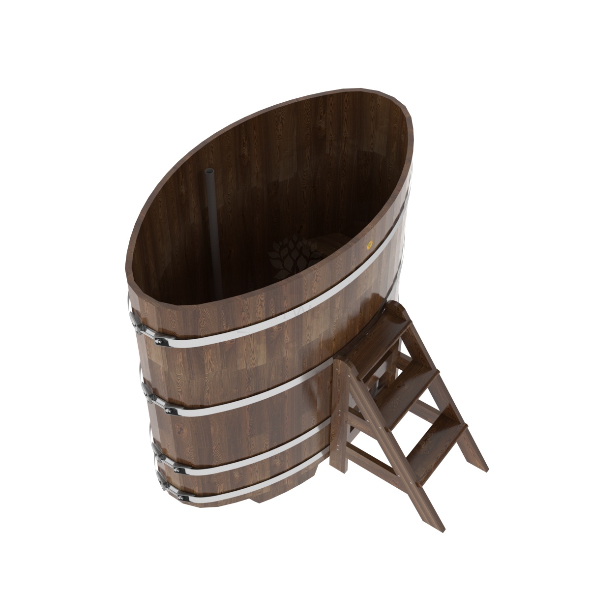 1517 Купель овальная из сращенных ламелей лиственницы 0,92х1,66х1,4 морёная Alyarus  - Вид №1