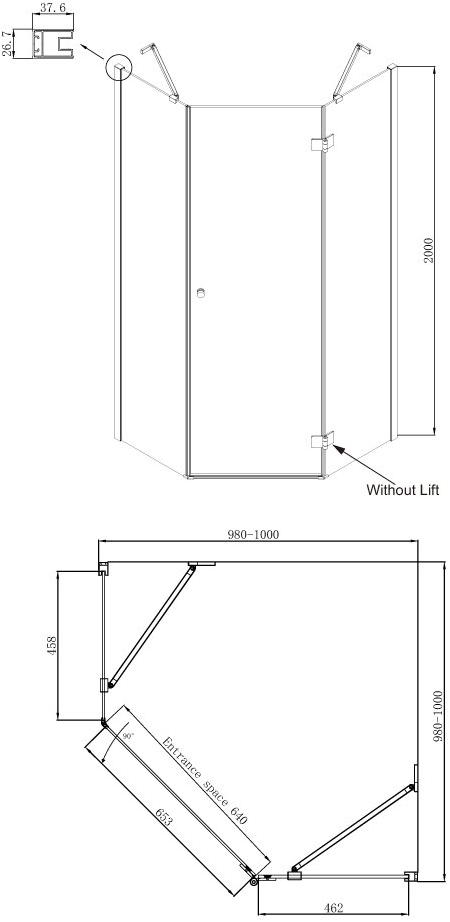 Душевое ограждение Ambassador Diamond 12011112R (1000x1000x2000), 1 место - Вид №9
