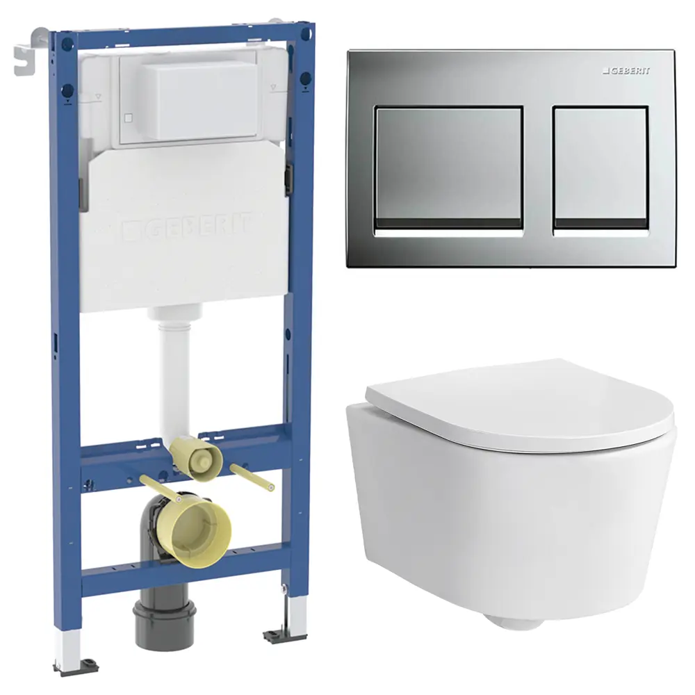 Комплект инсталляции Geberit Alpha с безободковым унитазом Sensea Neo клавиша Geberit Alpha хром STLM-2187670