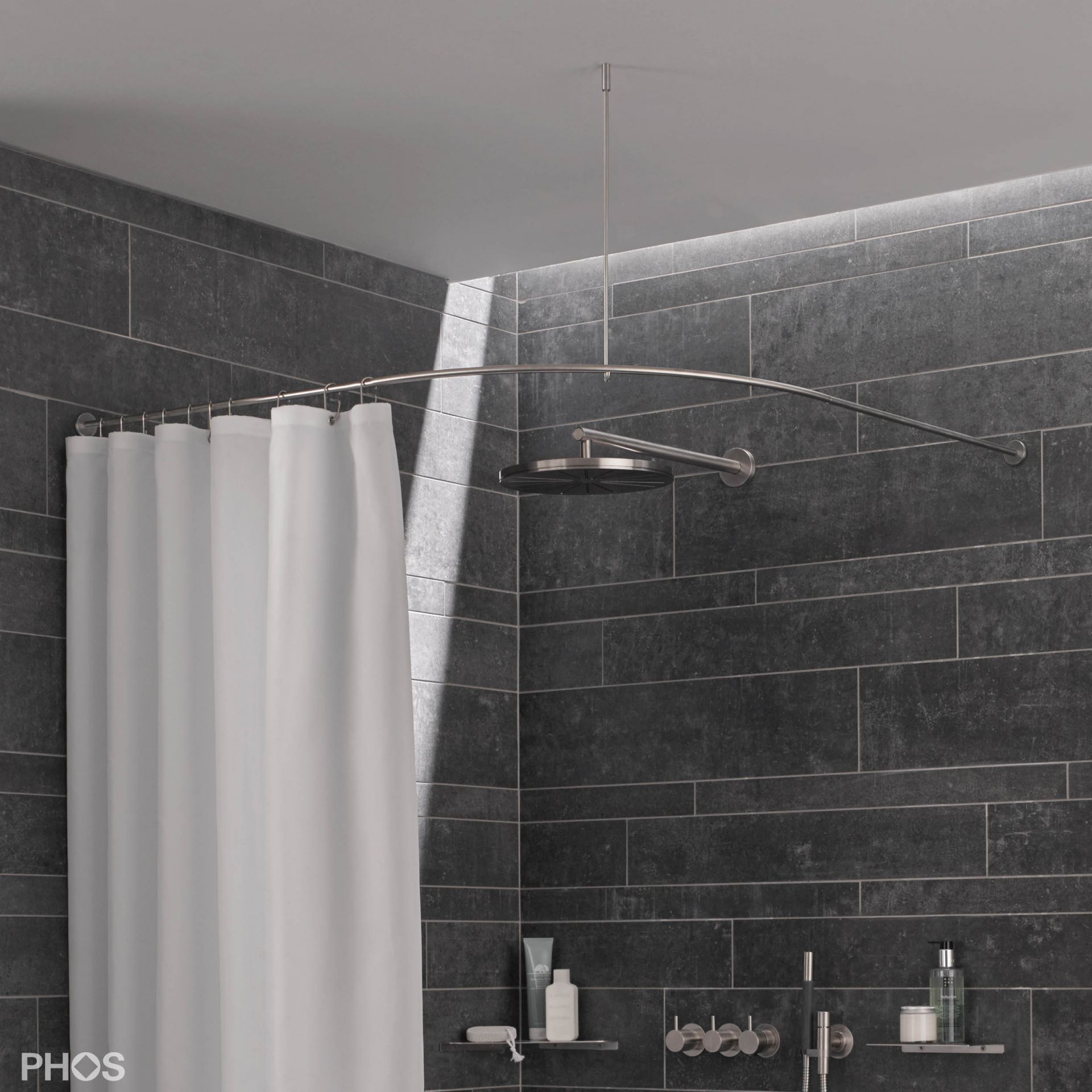 DSB500-750K45 Квадрант штанги для душевой занавески с радиусом дуги 50 см, 75 x 75 см для приклеивания к стене PHOS 