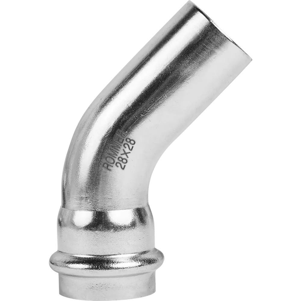 Угол однораструбный Rommer 28 мм 45 градусов ВПр-НПр нержавеющая сталь STLM-2166389 - Вид №1