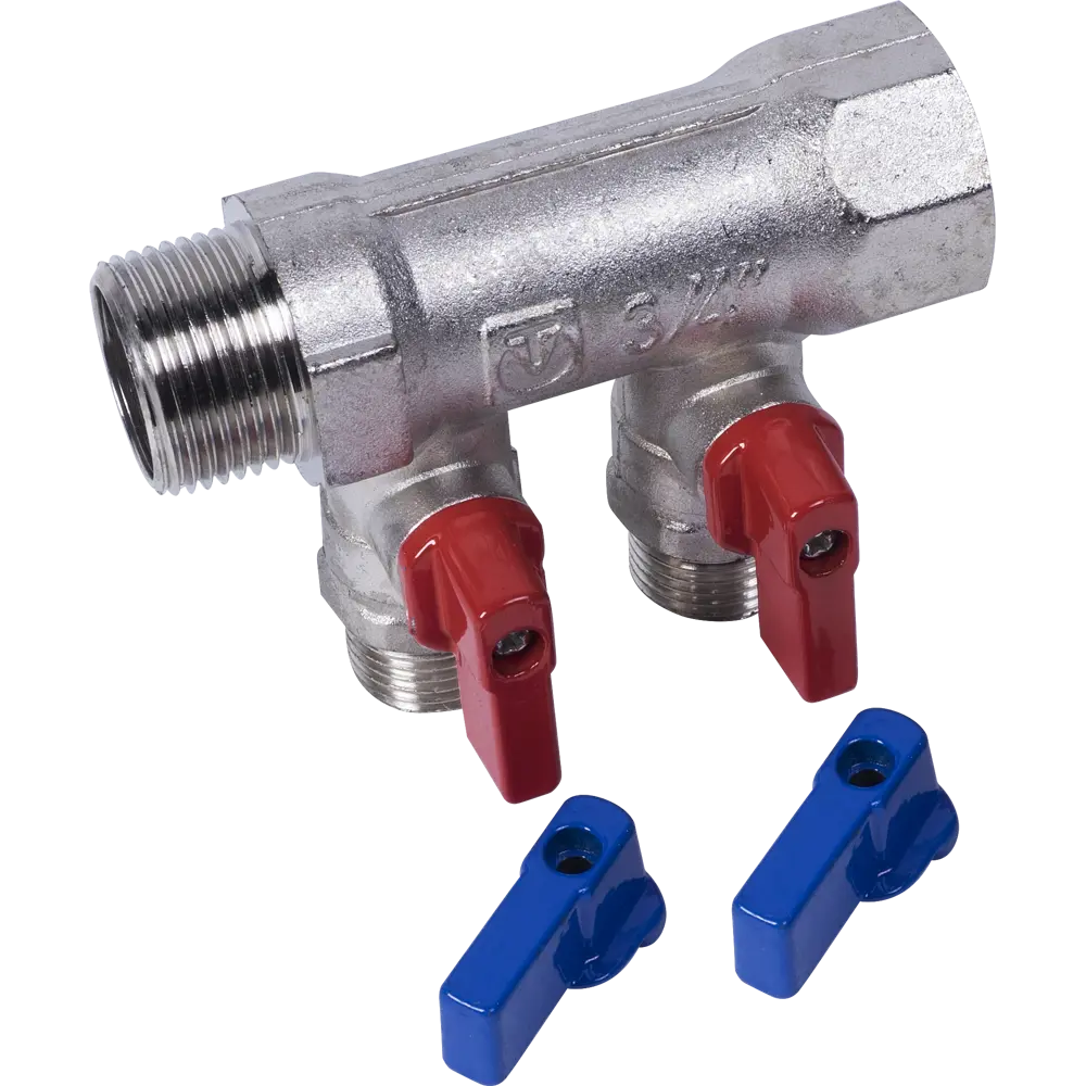 Коллектор с кранами и наружной резьбой Valtec на 2 выхода 3/4"x1/2" VTc.580.N.0502 STLM-2020055 - Вид №5