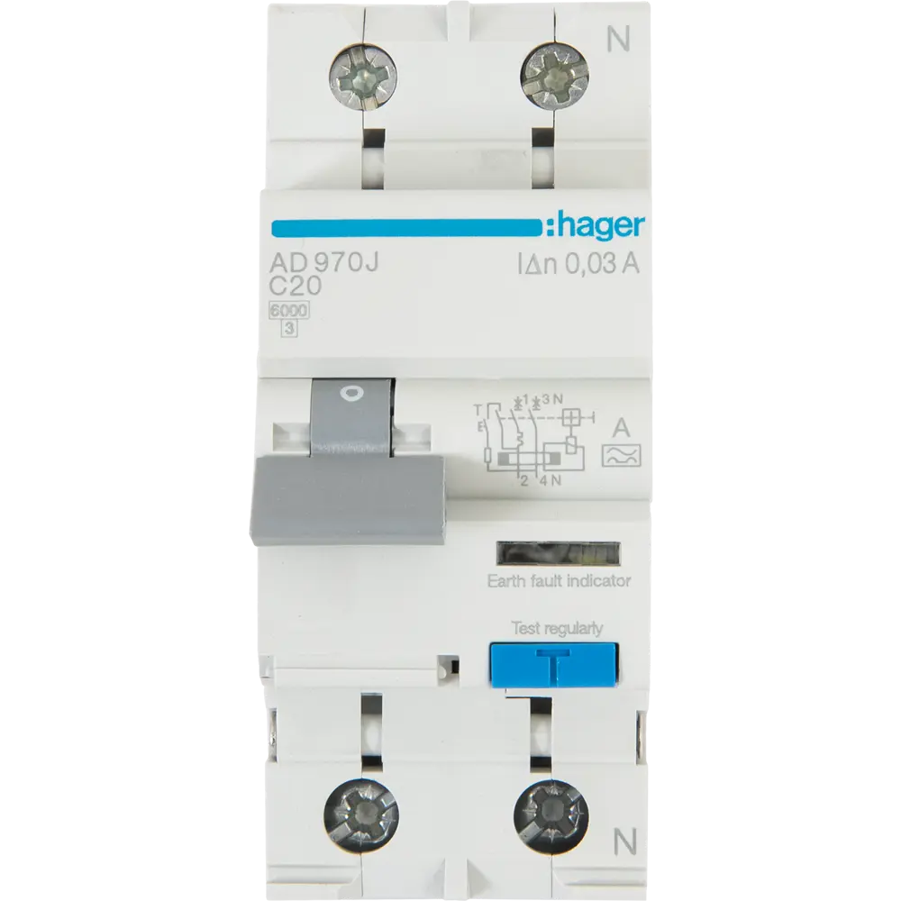 Дифференциальный автомат Hager AD970J 1P N C20 A 30 мА 6 кА A STLM-2170135 - Вид №1