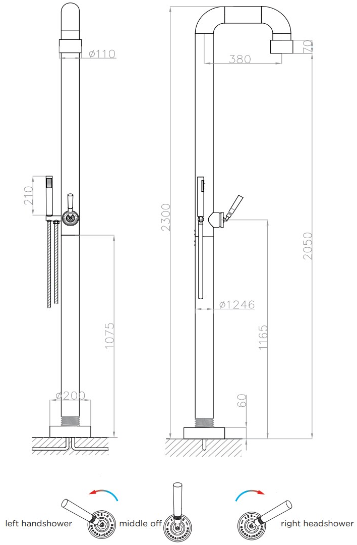JEE-O Душевая стойка напольная из нержавеющей стали Soho 700-6210/2/8/9 - Вид №2
