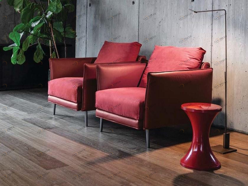 Twils Lounge Кресло из кожи и ткани с подлокотниками Finn sun-id-1364174