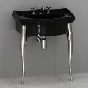 7362K2 Мебель лакированная чёрная глянцевая под умывальник 73 в комплекте с ногами из алюминия, цвет Хромированный Kerasan RETRO Италия