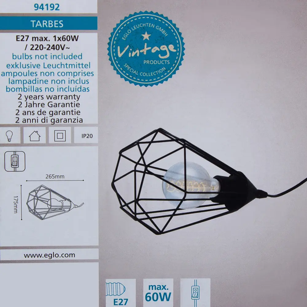 Настольная лампа Eglo «Tarbes» 1xE27x60 Вт, цвет чёрный STLM-2114632 - Вид №4