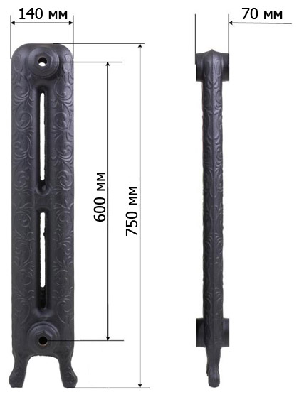 Чугунный радиатор RETROstyle Leeds 600 6 секций 7047 - Вид №2