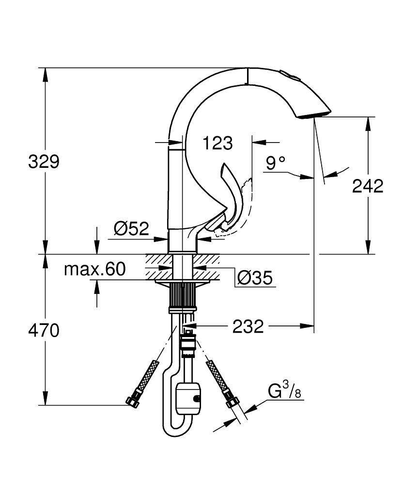 33782SD0 Смеситель для кухни Grohe K4 нержавеющая сталь - Вид №1