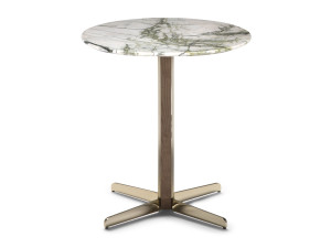 Высокий круглый журнальный столик с мраморной столешницей и основанием с 4 спицами