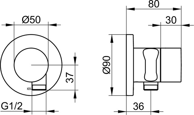 59541010201 Встраиваемый запорный вентиль с выводом для шланга и держателем лейки DN 15 KEUCO IXMO - Вид №3