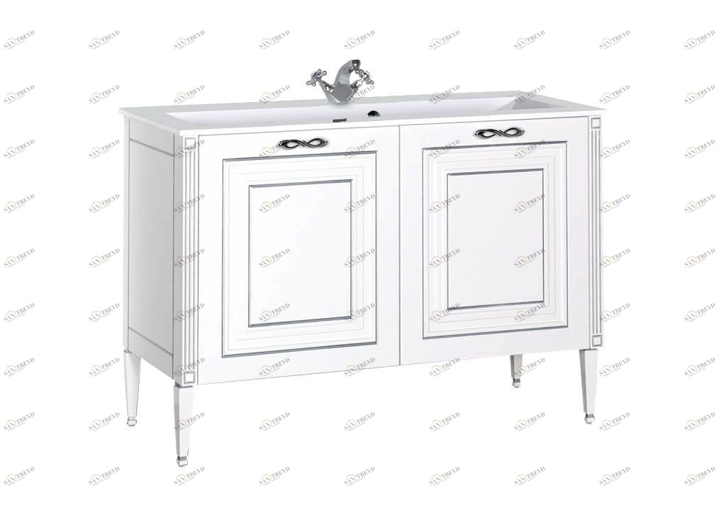 Тумба с раковиной Aquanet Паола 120 белый/серебро (литьевой мрамор) 0018176300164747