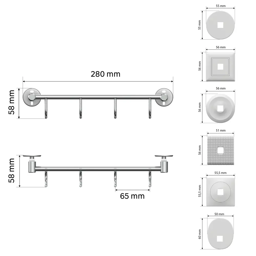 Держатель для полотенец Lemer You-Design 4 крючка цвет хром STLM-2129006 - Вид №4