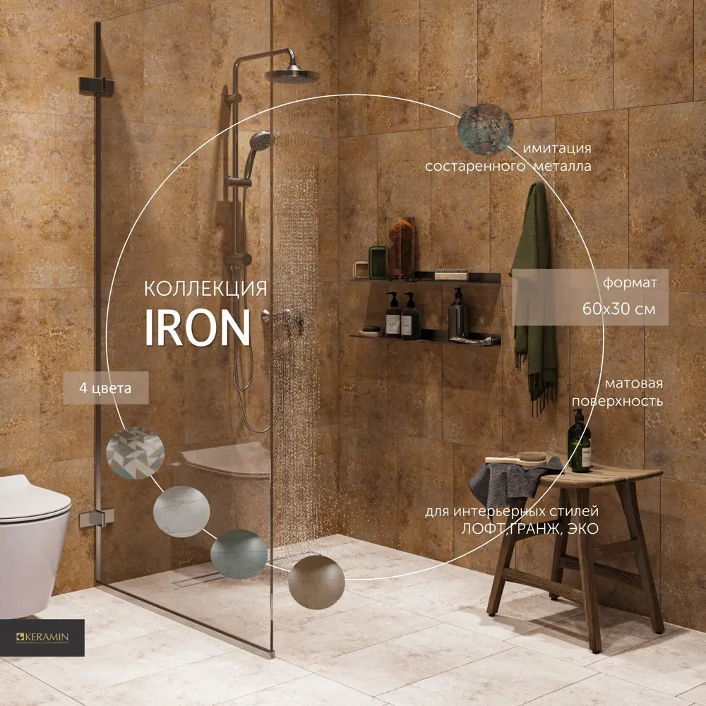 Керамин Айрон: настенная плитка сине-зеленого оттенка 60×30 см 88700679 STLM-0945192 - Вид №5