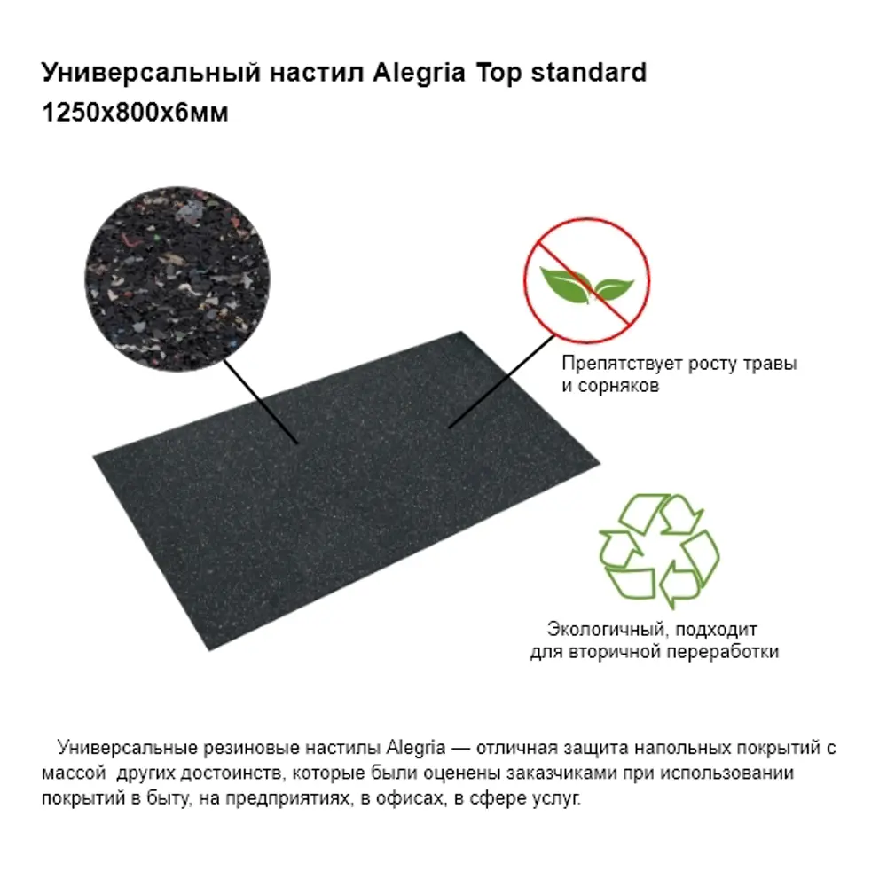 Коврик гранулированный резиновый Alegria Top Standart 1250х800х6 мм Santreyd STLM-2209266 - Вид №2