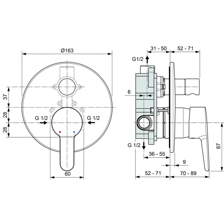 A6945AA Встраиваемый смеситель для ванны/душа Ideal Standard SESIA  - Вид №1