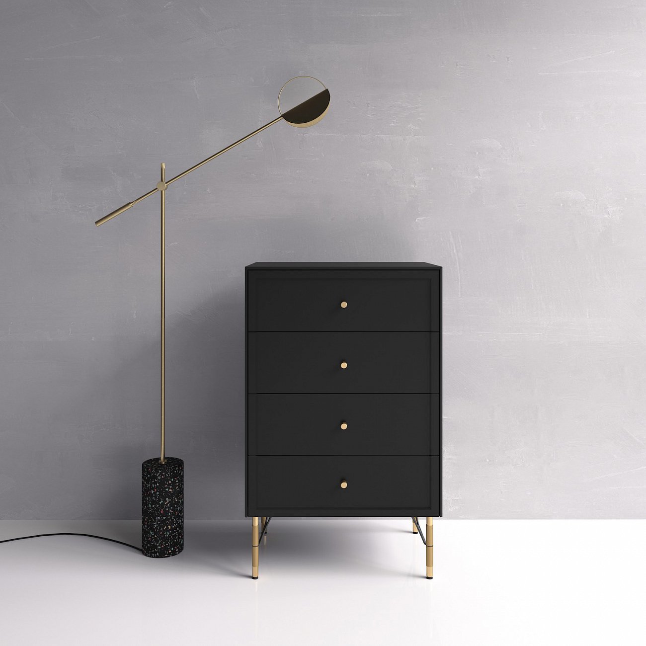 Комод с четырьмя ящиками и металлическими ножками черный Moon BRAGIN DESIGN ДИЗАЙНЕРСКИЕ, MOON 00-3862434 Черный  - Вид №1