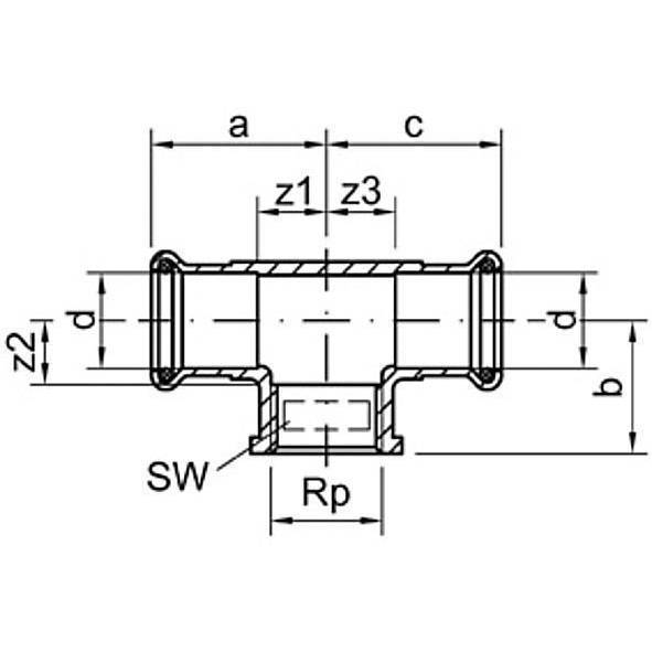 124130G10834 SANHA 24130G SANHA-Therm тройник ВПр-ВР-ВПр 108,0x3/4x108,0 мм  - Вид №1