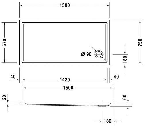 Duravit Поддон для душа прямоугольный из акрила Starck 720128 - Вид №1