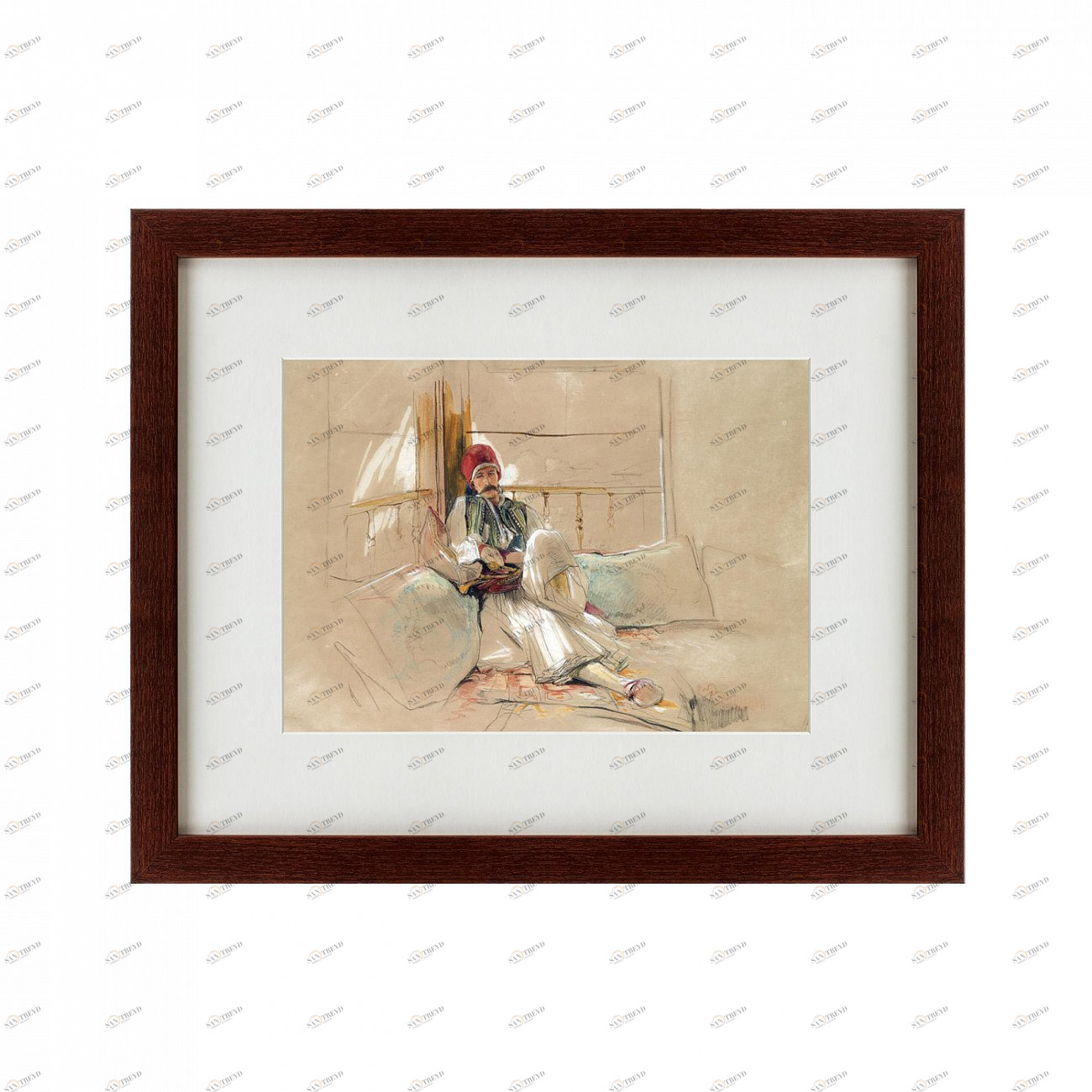 Картина в деревянной раме 52х42 см A Corfiot Warrior Reclinnig 1840 г КАРТИНЫ В КВАРТИРУ  135549 Бежевый;белый;коричневый;разноцветный 