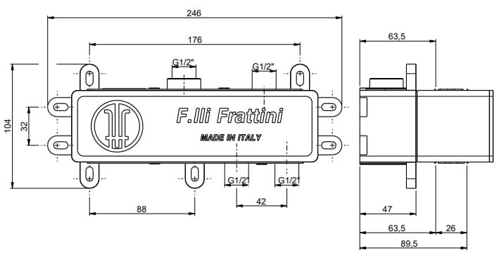 Встраиваемый корпус для однорычажного смесителя для душа / ванны Rubinetterie Frattini 98028 ARCH-00061366 - Вид №2