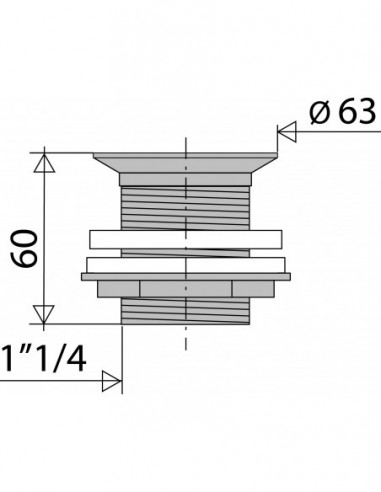 121500 000 00  Водоотводящий желоб для умывальника, решетка из хромированной латуни, Д. 63 мм, затяжка от 1 до 35 мм Valentin Хром  - Вид №2