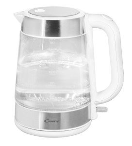 9033905 Электрочайник Candy CK-301 [стекло\металл, 1.8 л, 2000 Вт, скрытый нагревательный элемент, белый, серебристый]