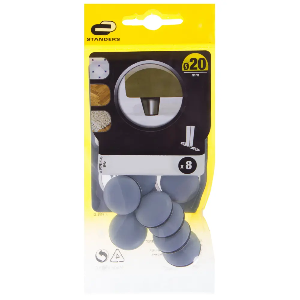 Накладки Standers PTFE 20 мм, круглые, пластик, цвет серый, 8 шт STLM-2093994 - Вид №2