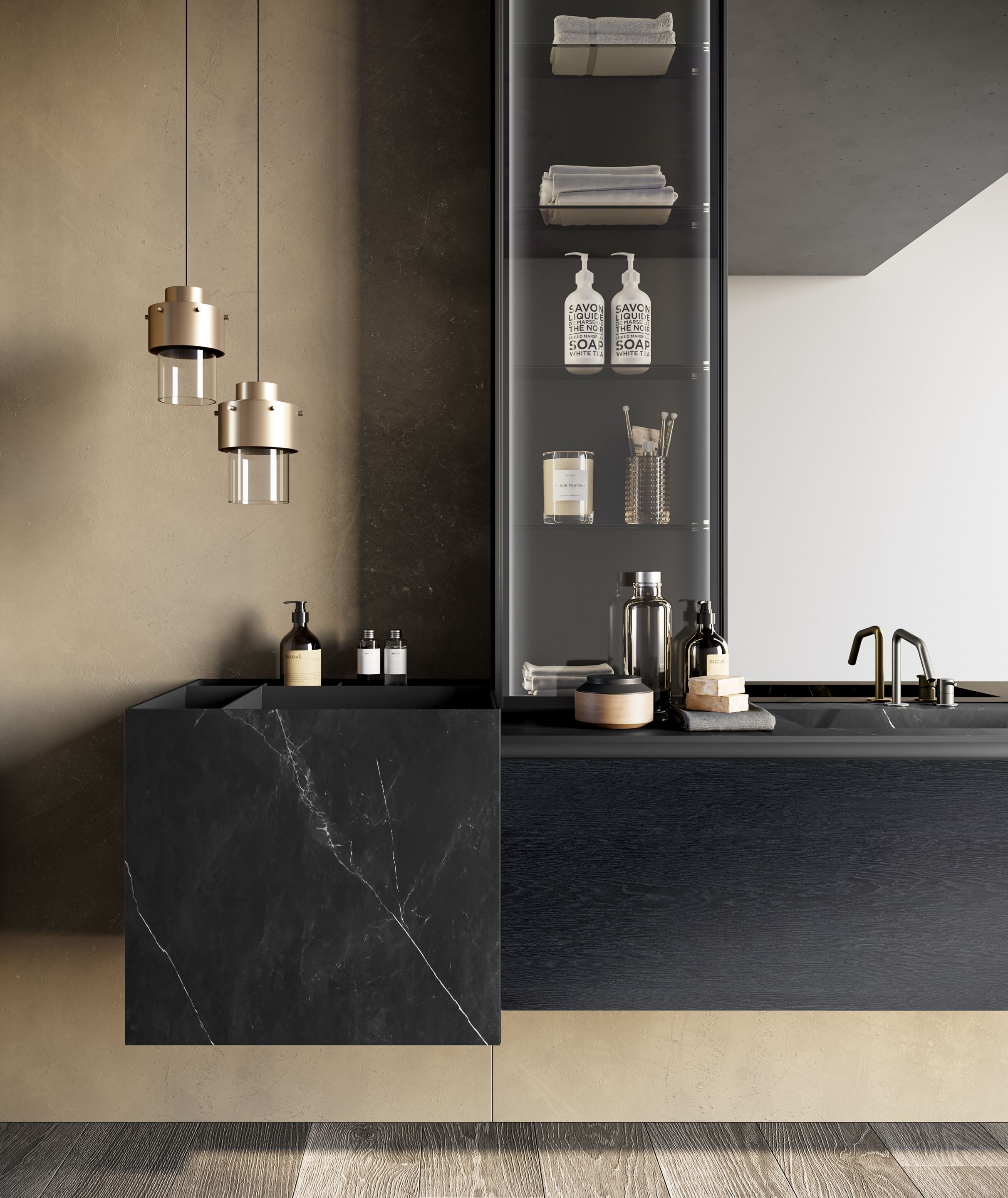 Шкаф для умывальника из керамогранита с зеркалом и колоннами Birex Facto ARCH-00109952 - Вид №1