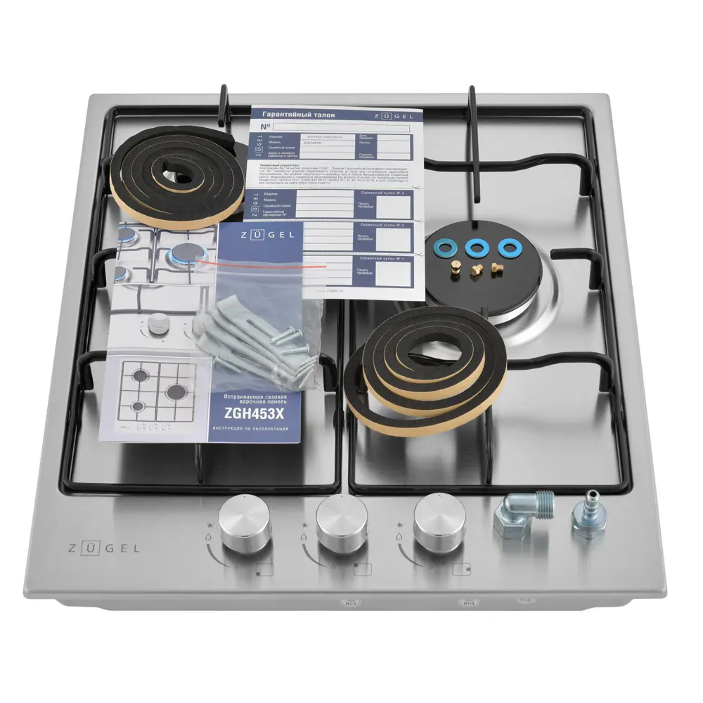 Газовая варочная панель Zugel ZGH453X 45 см 3 конфорки цвет серый STLM-2137106 - Вид №4