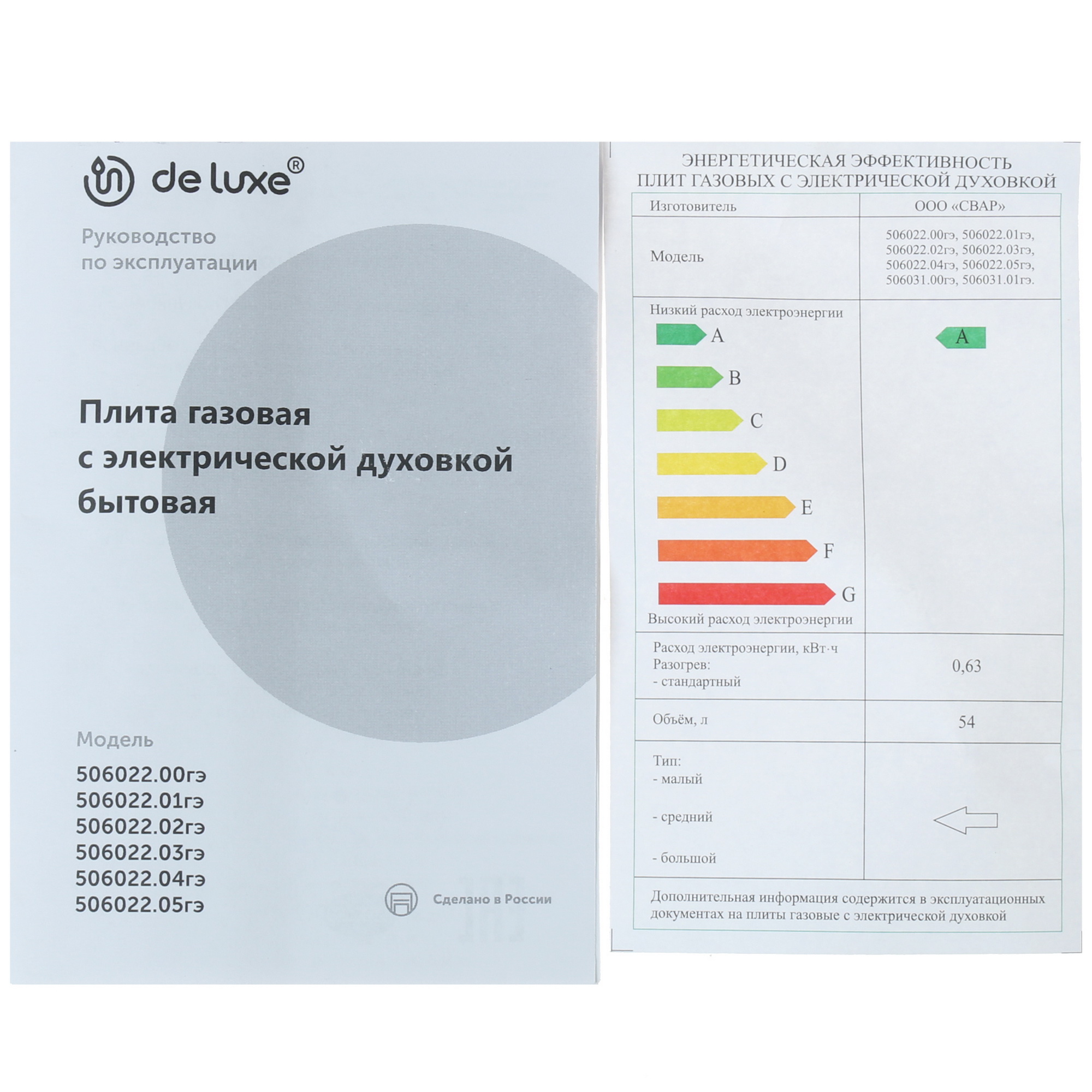 5301110 Комбинированная плита De Luxe 506022.05гэ (кр) чр 030 белый STDN-0131455 - Вид №9