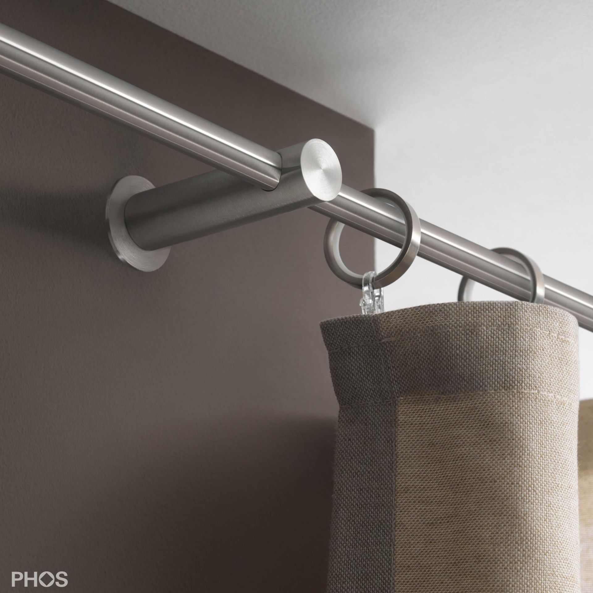 VS20-80-3800 Комплект карнизов: 380 см с 2 кронштейнами и 1 кронштейном в качестве центральной опоры (небольшое расстояние от стены) PHOS  - Вид №2