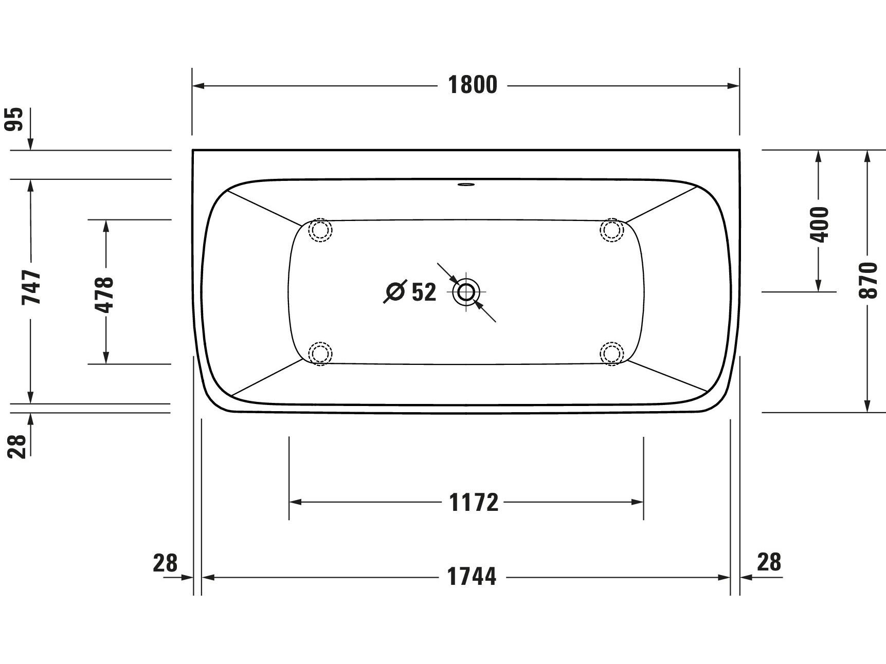 Встраиваемая полимерная прямоугольная ванна Duravit Qatego ARCH-00060493 - Вид №5