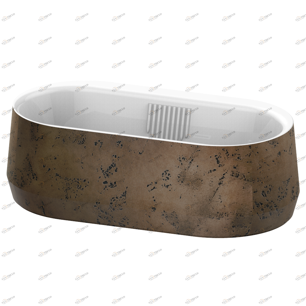 B11-B531 CORVAIR bathtub 188 x 98 x 61 cm, with asymetric rim, free standing , delivered with a chrome coverplate for overflow supplied without waste Thg-paris Свободностоящие ванны Текстурированная метализированная бронза, матовый белый внутри 