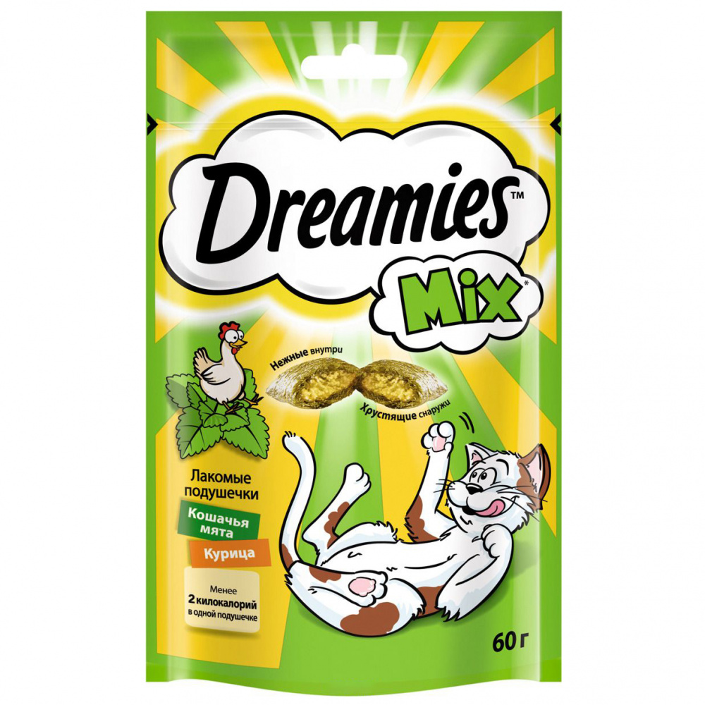 ПР0048338 Лакомство для кошек Микс с курицей и мятой 60г Dreamies 