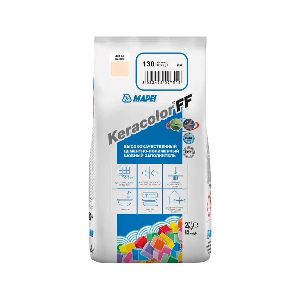Затирка цементная MAPEI Keracolor FF 130 Жасмин для плитки и мозаики 81981436 STLM-0016527 - Вид №2