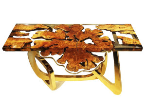 Прямоугольная консоль из оливкового дерева и смолы