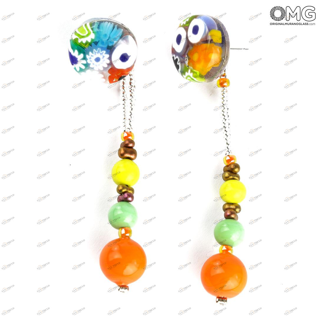 3773 ORIGINALMURANOGLASS Серьги-подвески Миллефиори - муранское стекло - Original Murano Glass OMG 6 см 