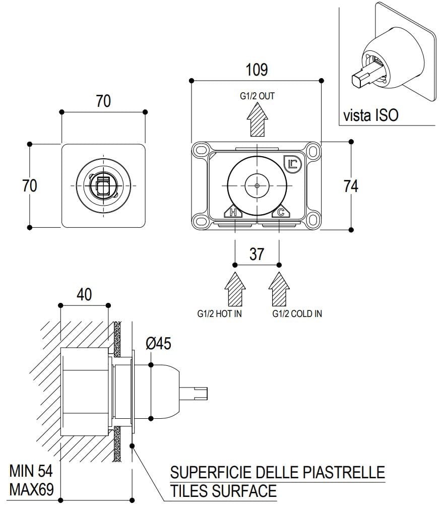Латунный встраиваемый однорычажный смеситель для душа Ritmonio ARCH-00092750 - Вид №3