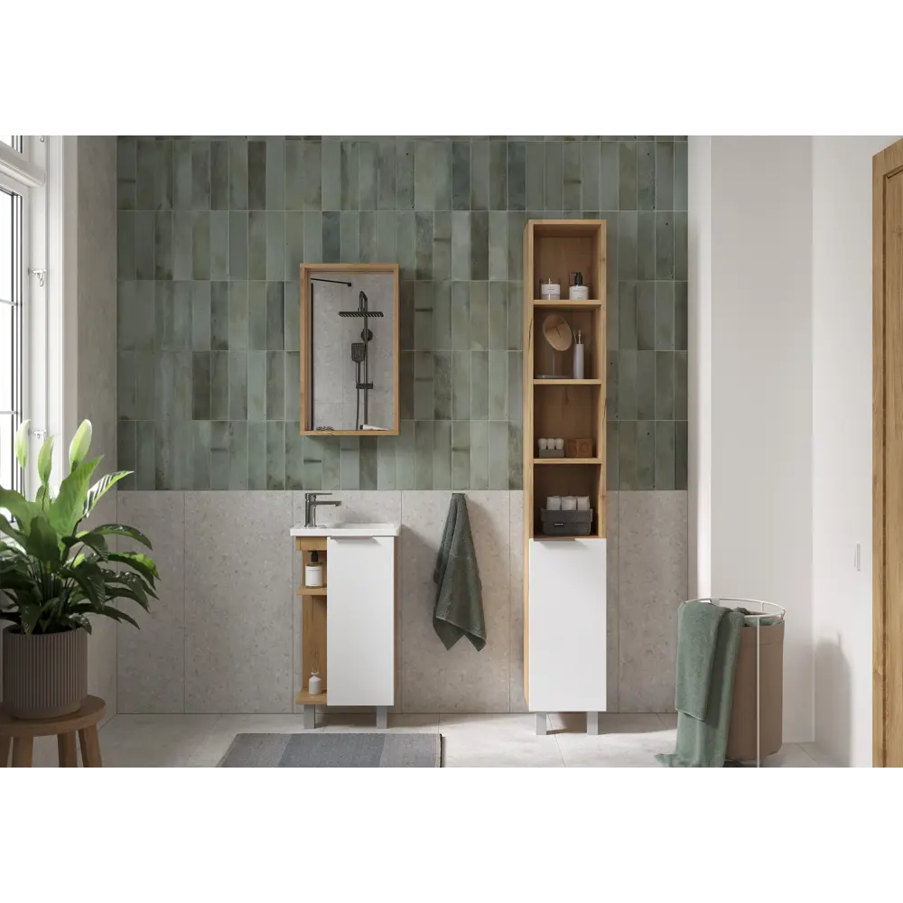 Зеркало для ванной Сохо KONSENSA с полкой 40x69.6 см цвет светлый дуб STLM-2157546 - Вид №2