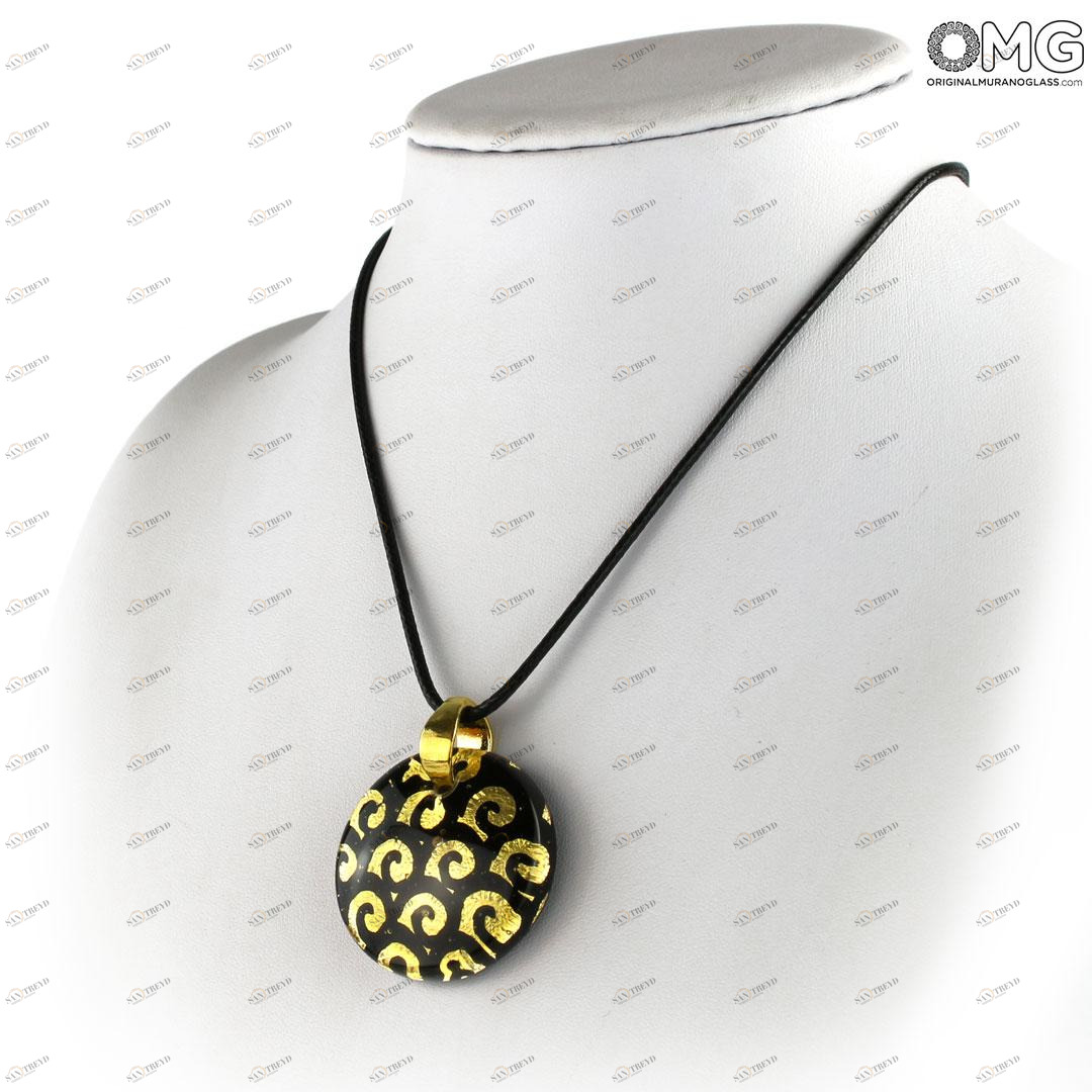 4009 ORIGINALMURANOGLASS Круглая чёрная подвеска с золотом - муранское стекло OMG 5 см 