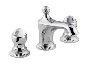 98033VSWBR Смеситель The One для раковины на 3 отверстия. Металлические ручки + прозрачные кристаллы, цвет брон