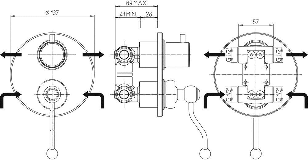 Paini Duomo 88OP6911 смеситель встраиваемый для душа с дивертором - Вид №1