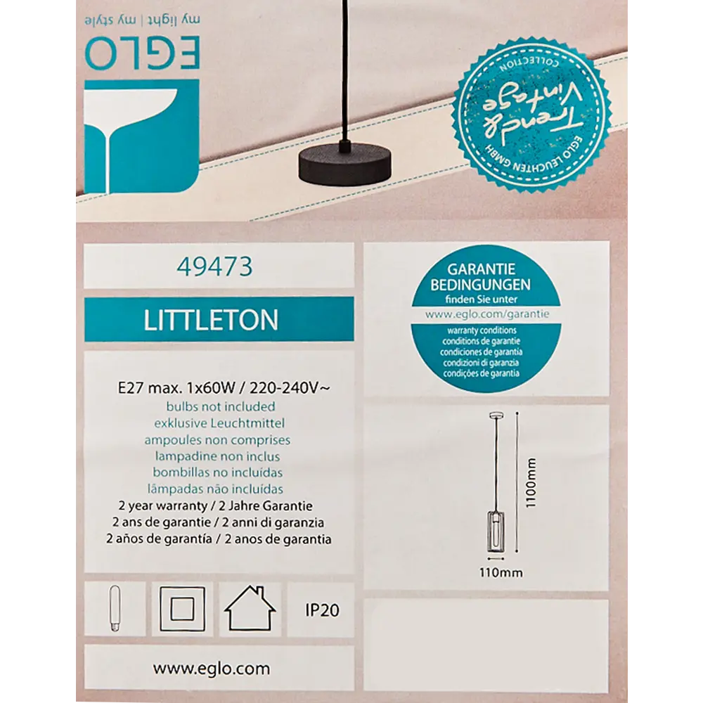 Светильник подвесной деревянный Eglo Littleton 1 лампа 5 м² цвет коричневый 82269727 STLM-2102709  - Вид №7