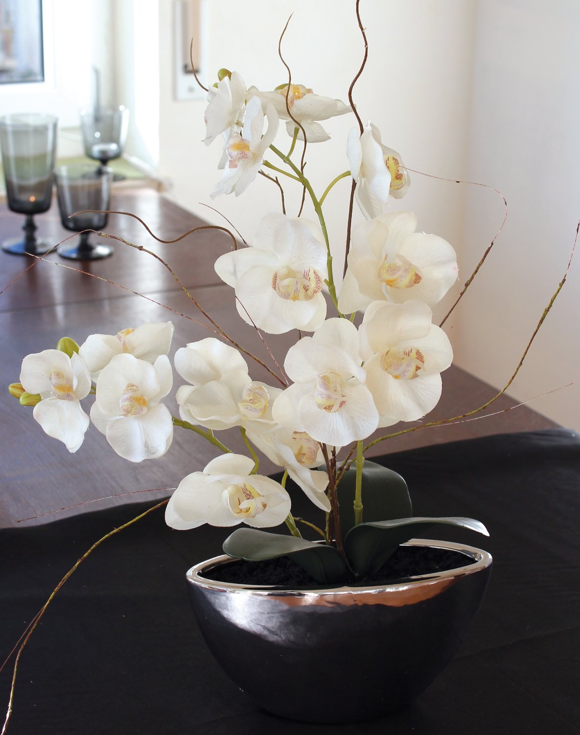 2625 778 a3 Искусственная орхидея Phalaenopsis, 2-х кратная, в керамическом горшке, 54 см, real touch, бежево-белая H-andreas  - Вид №4