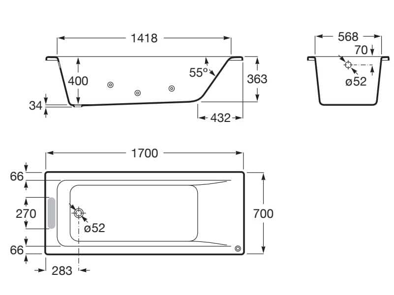 Встраиваемая акриловая ванна с гидромассажем Roca Easy ARCH-00059605 - Вид №3