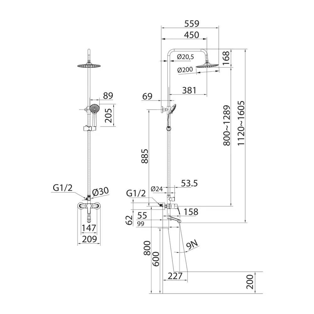 Душевая стойка Milardo Sterm со смесителем 1 режим цвет хром STLM-2114903 - Вид №5